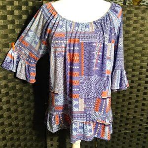 SOUTHWEST/AZTEC PATTERN TOP/ BLOUSE/WOMEN L/SIGNATURE STUDIO